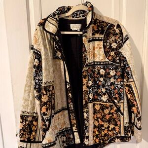 Anthropologie Black and Cream Patchwork Quilted Jacket